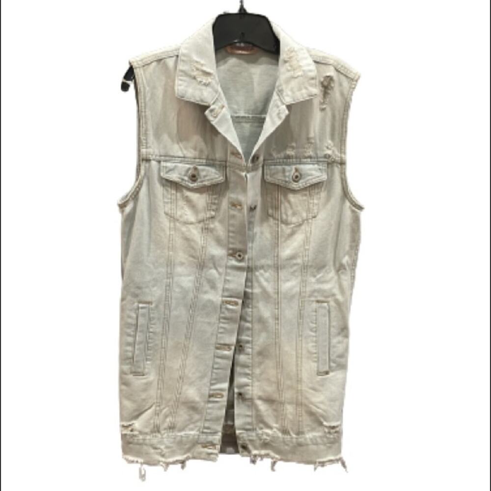 Highway Jeans Distressed Light Denim Vest Longline Cotton Blend NWOT